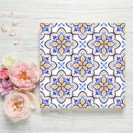 Classic Portuguese Blue and Gold Mediterranean Flo タイル