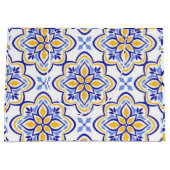 Classic Portuguese Blue and Gold Mediterranean Flo ラージペーパーバッグ (正面)