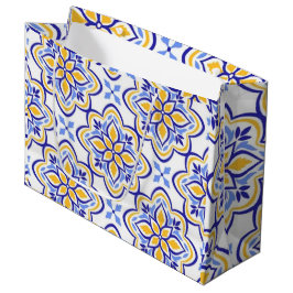 Classic Portuguese Blue and Gold Mediterranean Flo ラージペーパーバッグ