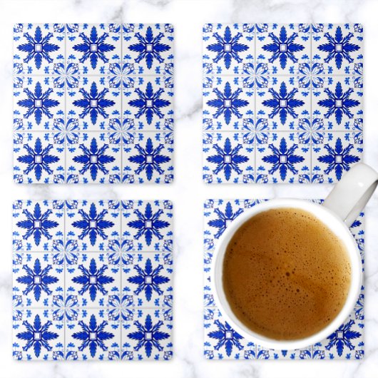 Classic Portuguese Tile Pattern Blue White ストーンコースター