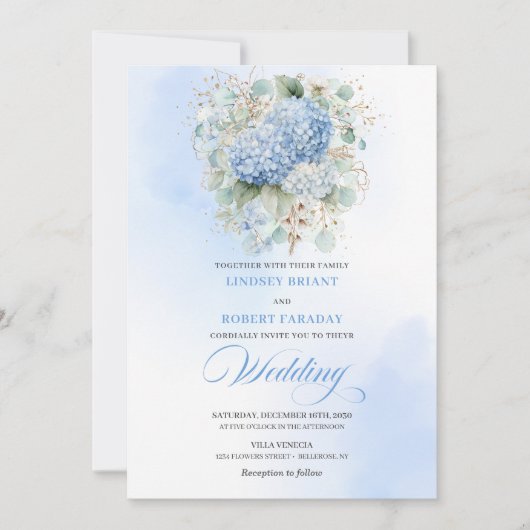 Classic Powder Blue Hydrangea Wedding Invitation 招待状 (正面)