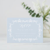 Classic Powder Blue Ornately Framed Wedding 出欠カード (スタンド正面)