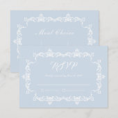 Classic Powder Blue Ornately Framed Wedding 出欠カード (正面/裏面)