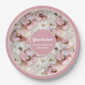 Classic powder pink and gold floral paper plates ペーパープレート (正面)