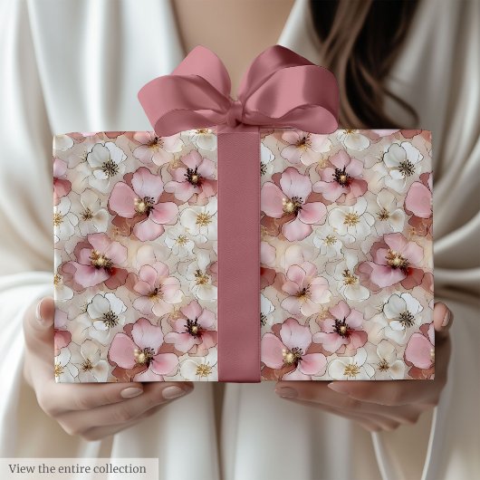 Classic powder pink and gold floral wrapping paper ラッピングペーパー
