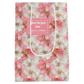 Classic powder pink & gold custom wedding gift bag ミディアムペーパーバッグ (裏面)