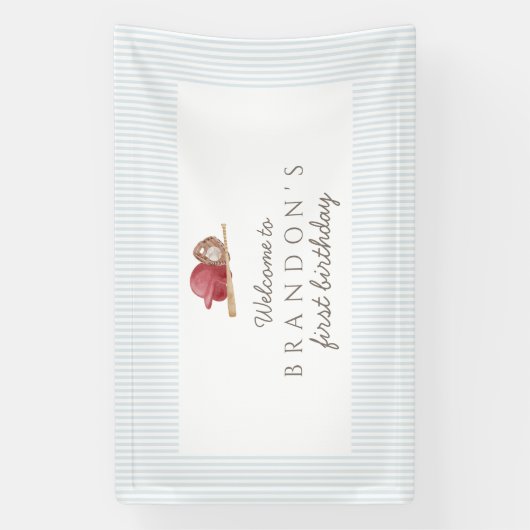 Classic Preppy Baseball First Birthday Party 横断幕 (縦)