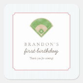 Classic Preppy Baseball First Birthday Rookie One スクエアシール (正面)