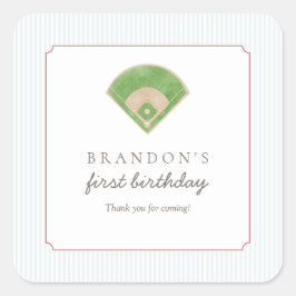 Classic Preppy Baseball First Birthday Rookie One スクエアシール