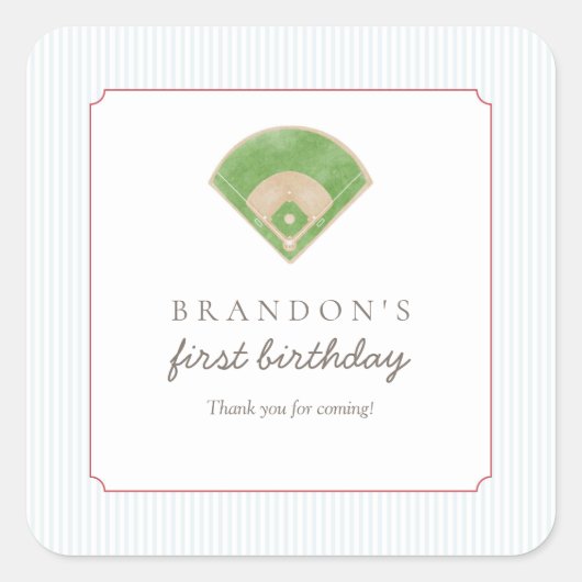 Classic Preppy Baseball First Birthday Rookie One スクエアシール (正面)