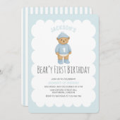 Classic Preppy Bear Blue Boy Birthday 招待状 (正面/裏面)