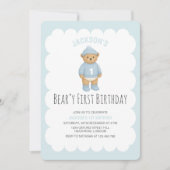 Classic Preppy Bear Blue Boy Birthday 招待状 (正面)