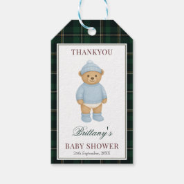 Classic Preppy Bear Designer Plaid Baby Shower ギフトタグ