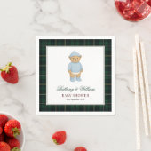 Classic Preppy Bear Designer Plaid Baby Shower スタンダードカクテルナプキン (インサイチュ)
