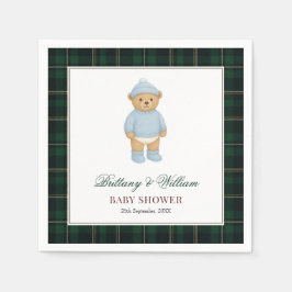 Classic Preppy Bear Designer Plaid Baby Shower スタンダードカクテルナプキン
