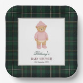Classic Preppy Bear Designer Plaid Baby Shower ペーパープレート (正面)