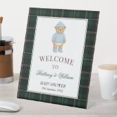 Classic Preppy Bear Designer Plaid Baby Shower 台座サイン (インサイチュ)