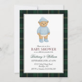 Classic Preppy Bear Designer Plaid Baby Shower 招待状 (正面)