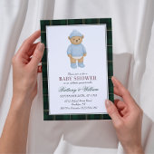 Classic Preppy Bear Designer Plaid Baby Shower 招待状