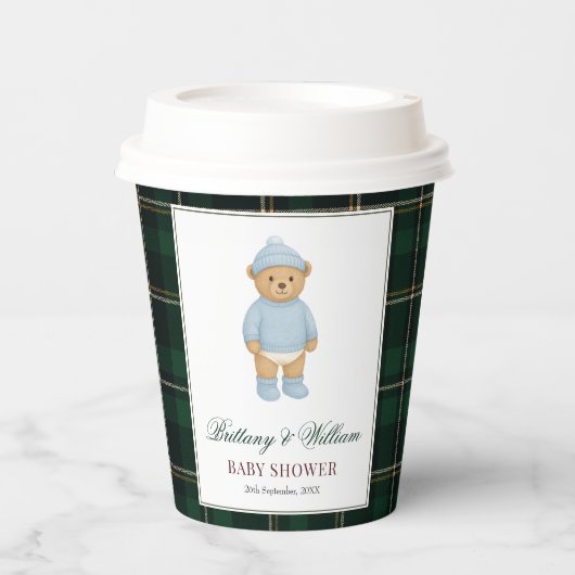 Classic Preppy Bear Designer Plaid Baby Shower 紙コップ (正面)
