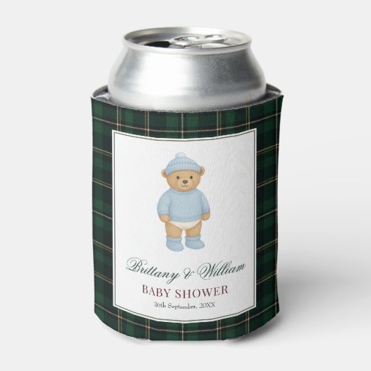 Classic Preppy Bear Designer Plaid Baby Shower 缶クーラー (缶正面)