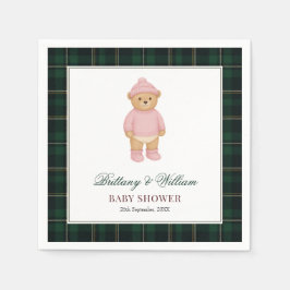 Classic Preppy Bear Green Tartan Plaid Baby Shower スタンダードカクテルナプキン