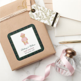 Classic Preppy Bear Pink Baby Shower スクエアシール
