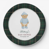 Classic Preppy Bear Tartan Baby Shower ペーパープレート (正面)