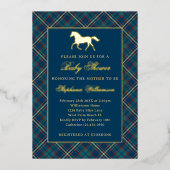 Classic Preppy Plaid Blue Equestrian Baby Shower 箔招待状 (正面)
