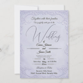 Classic Purple Embossed Floral Wedding Invitation 招待状