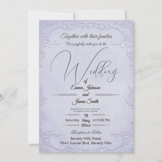 Classic Purple Embossed Floral Wedding Invitation 招待状
