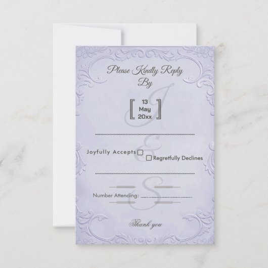 Classic Purple Embossed Floral Wedding RSVP Card (正面)