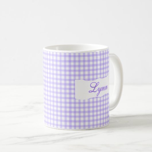 Classic Purple Gingham Personalized Name  コーヒーマグカップ (正面右)