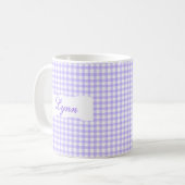 Classic Purple Gingham Personalized Name コーヒーマグカップ (正面左)