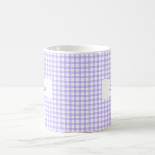 Classic Purple Gingham Personalized Name  コーヒーマグカップ (中央)