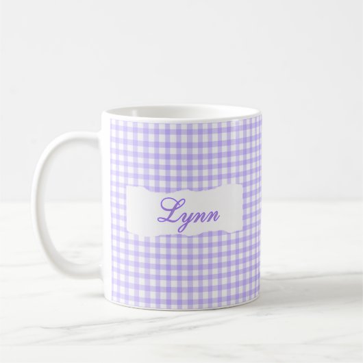 Classic Purple Gingham Personalized Name コーヒーマグカップ (左)
