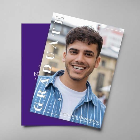 Classic Purple Graduation Party Announcement Card 招待状