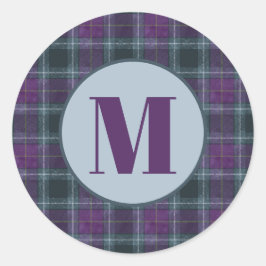 Classic Purple Teal Plaid Monogram Envelope Seal ラウンドシール