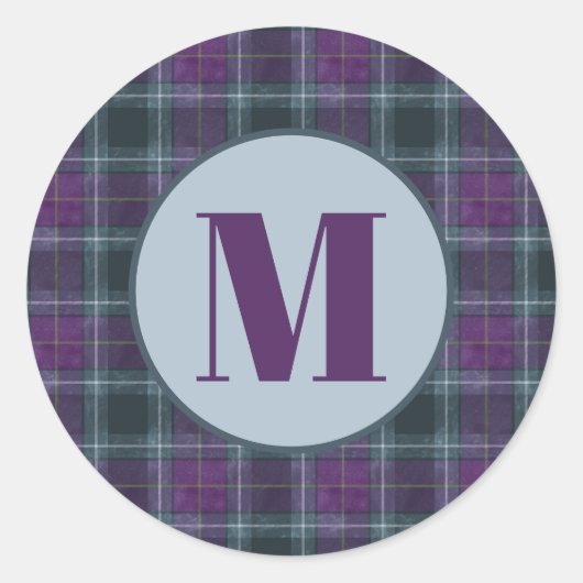 Classic Purple Teal Plaid Monogram Envelope Seal ラウンドシール (正面)