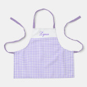 Classic Purple & White Gingham | Personalized Name エプロン (正面)