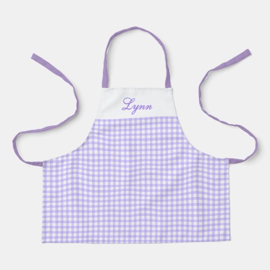 Classic Purple & White Gingham | Personalized Name エプロン (正面)