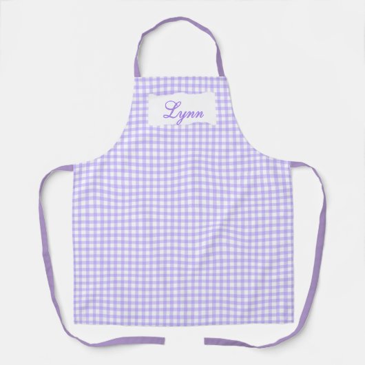 Classic Purple & White Gingham | Personalized Name エプロン (正面)