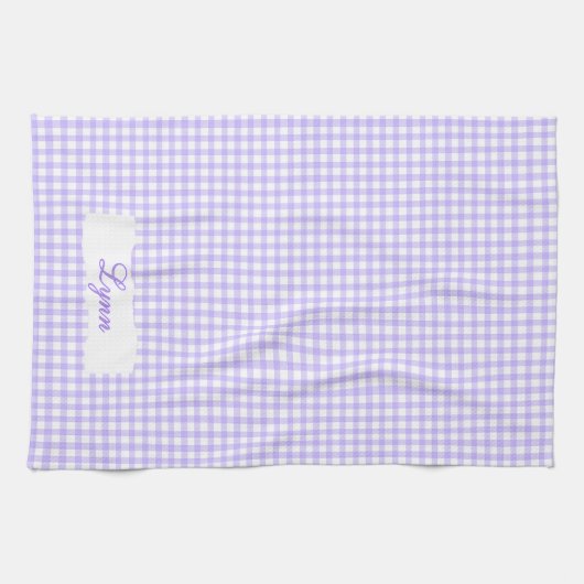 Classic Purple & White Gingham | Personalized Name キッチンタオル (横)