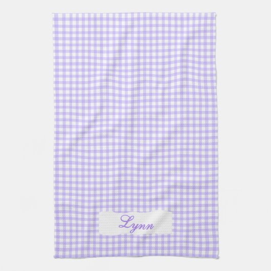 Classic Purple & White Gingham | Personalized Name キッチンタオル (縦)