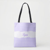 Classic Purple & White Gingham | Personalized Name トートバッグ (正面)