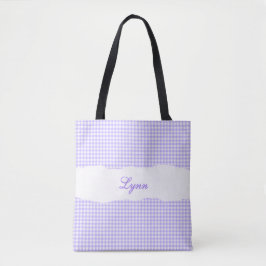 Classic Purple & White Gingham | Personalized Name トートバッグ