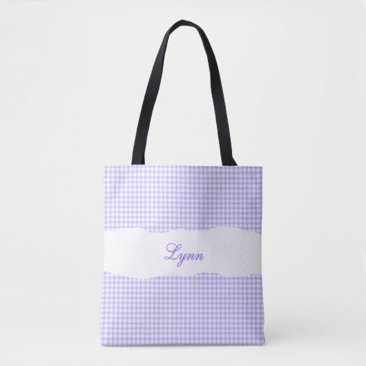 Classic Purple & White Gingham | Personalized Name トートバッグ (正面)