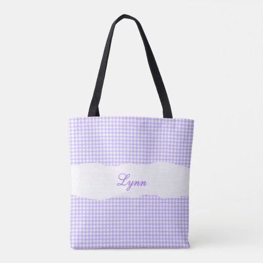 Classic Purple & White Gingham | Personalized Name トートバッグ (裏面)
