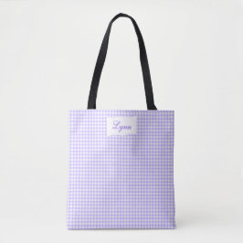 Classic Purple & White Gingham | Personalized Name トートバッグ