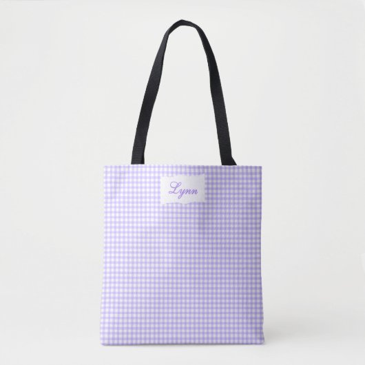 Classic Purple & White Gingham | Personalized Name トートバッグ (正面)
